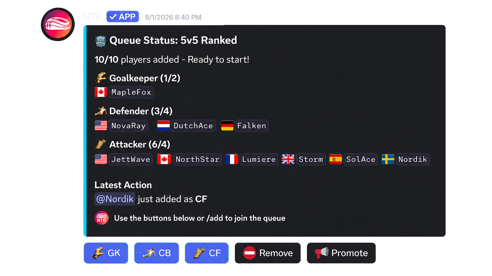 NTR Discord matchmaking queue